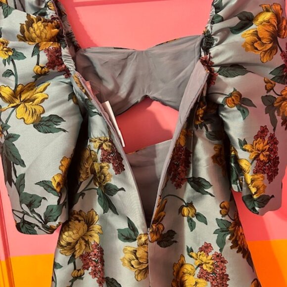 ASOS Salon Floral Jacquard Puff Sleeve Cut Out Dress - 8 - Picture 6 of 14